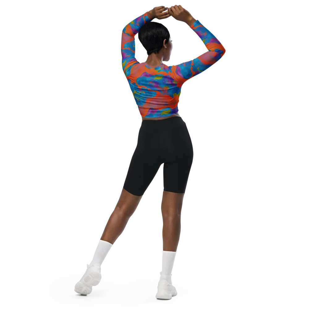 Chromatic Tidal Wave on Long Sleeve Crop Top — Back