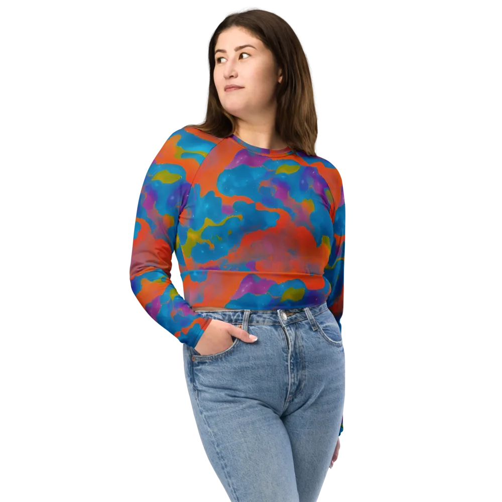 Chromatic Tidal Wave on Long Sleeve Crop Top — Front