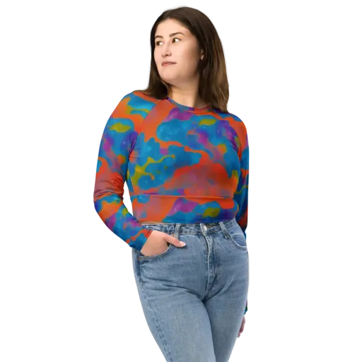 Chromatic Tidal Wave on a Long Sleeve Crop Top