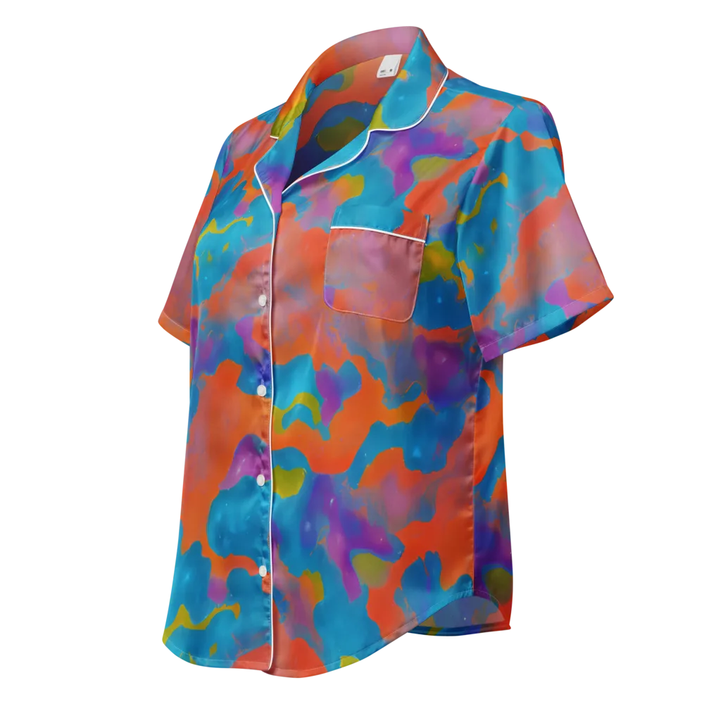 Chromatic Tidal Wave on Women's Short Sleeve Pajama Top — Left Front