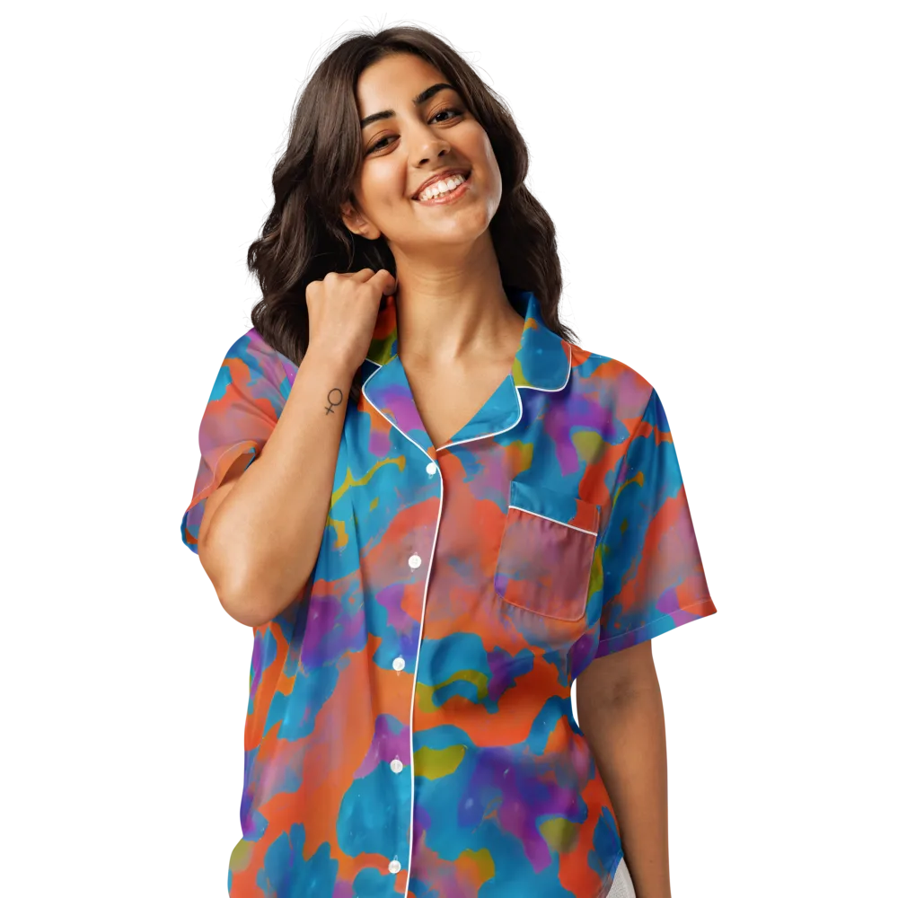 Chromatic Tidal Wave on Women's Short Sleeve Pajama Top — Front