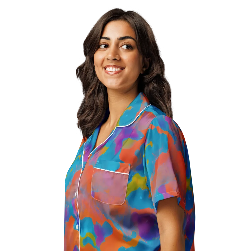 Chromatic Tidal Wave on Women's Short Sleeve Pajama Top — Left Front