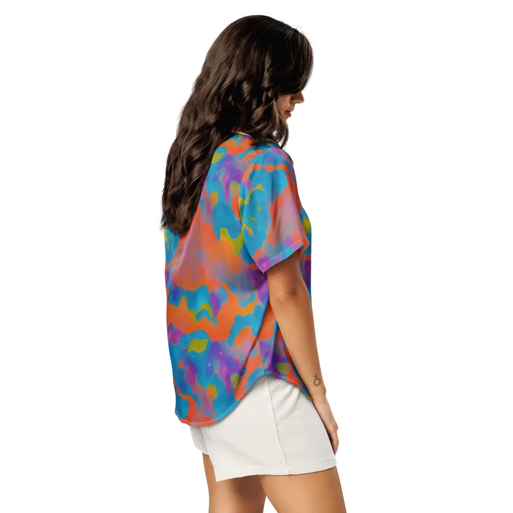 Chromatic Tidal Wave on Women's Short Sleeve Pajama Top — Right Back