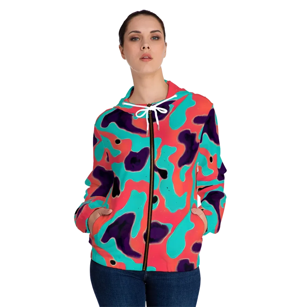 Aubergine Tide on Women's Full-Zip Hoodie — Front On Person