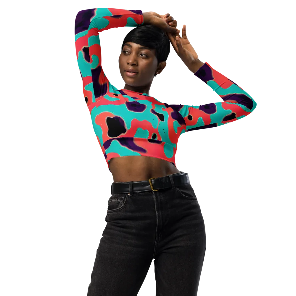 Aubergine Tide on Long Sleeve Crop Top — Front