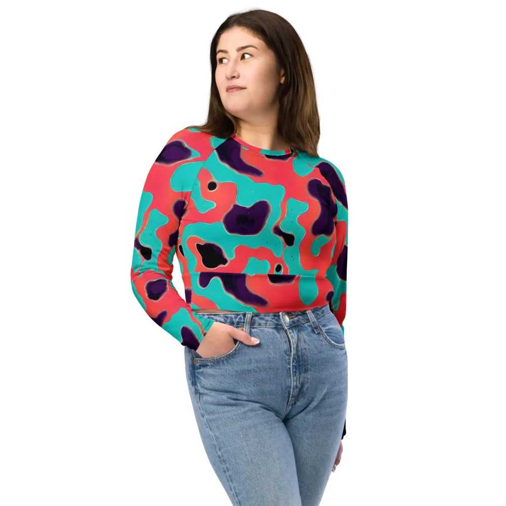 Aubergine Tide on Long Sleeve Crop Top — Front