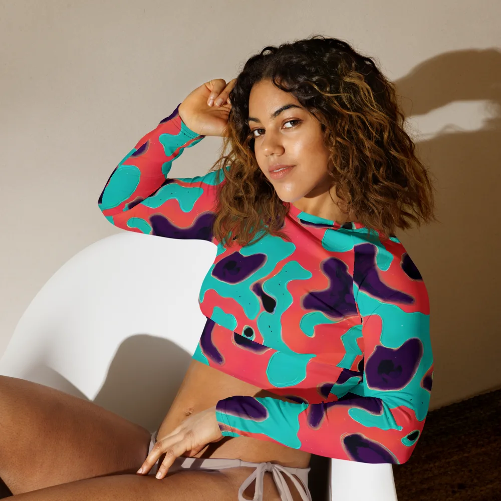 Aubergine Tide on Long Sleeve Crop Top — Left Front