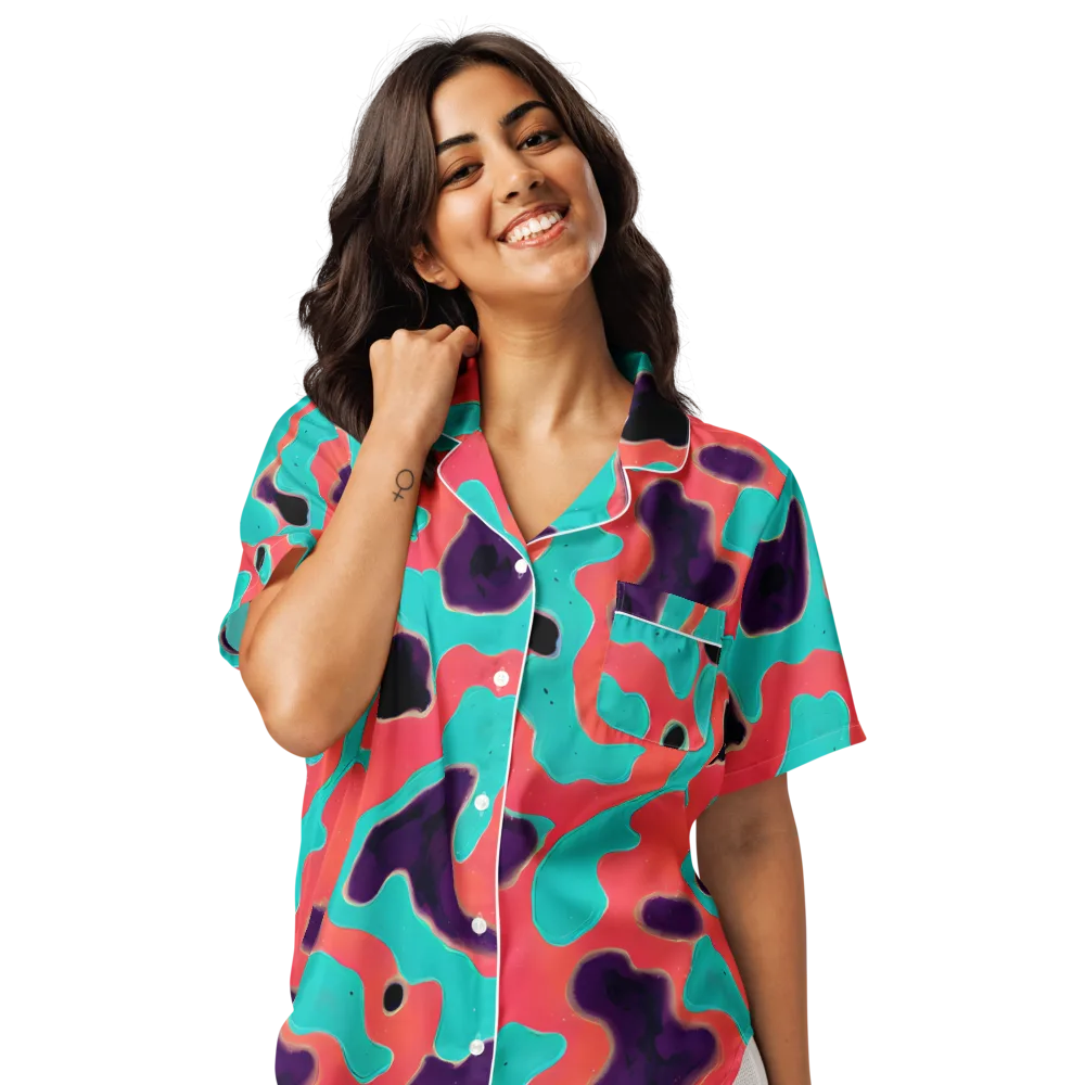 Aubergine Tide on Women's Short Sleeve Pajama Top — Front