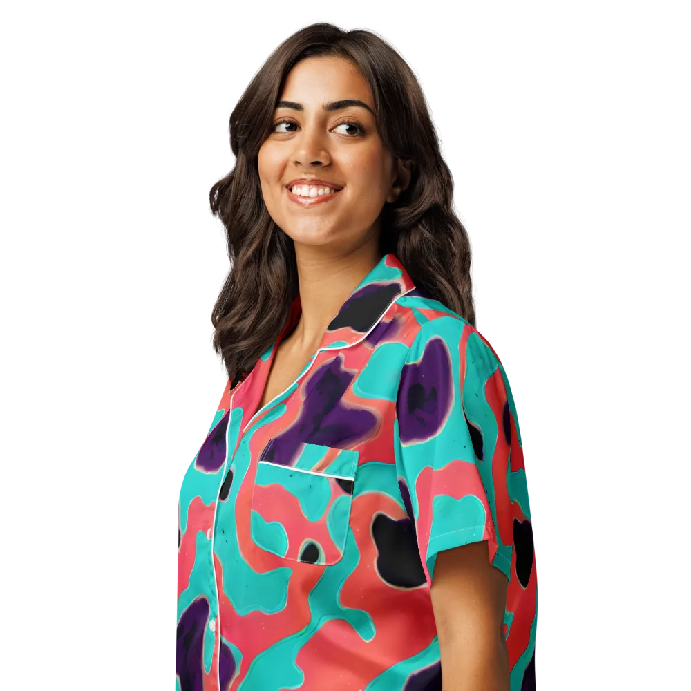 Aubergine Tide on Women's Short Sleeve Pajama Top — Left Front
