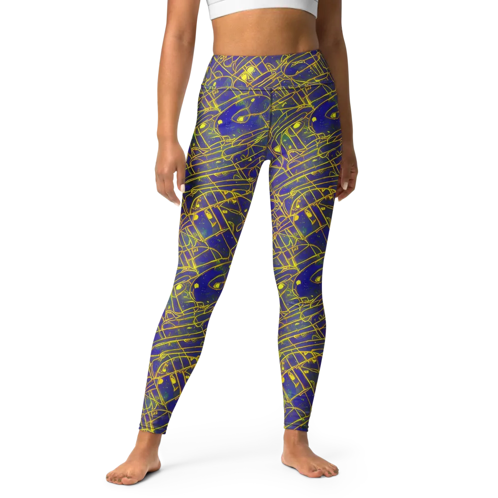 Golden Grid on Yoga Leggings — Front