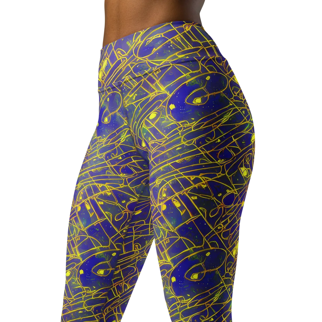 Golden Grid on Yoga Leggings — Left Front