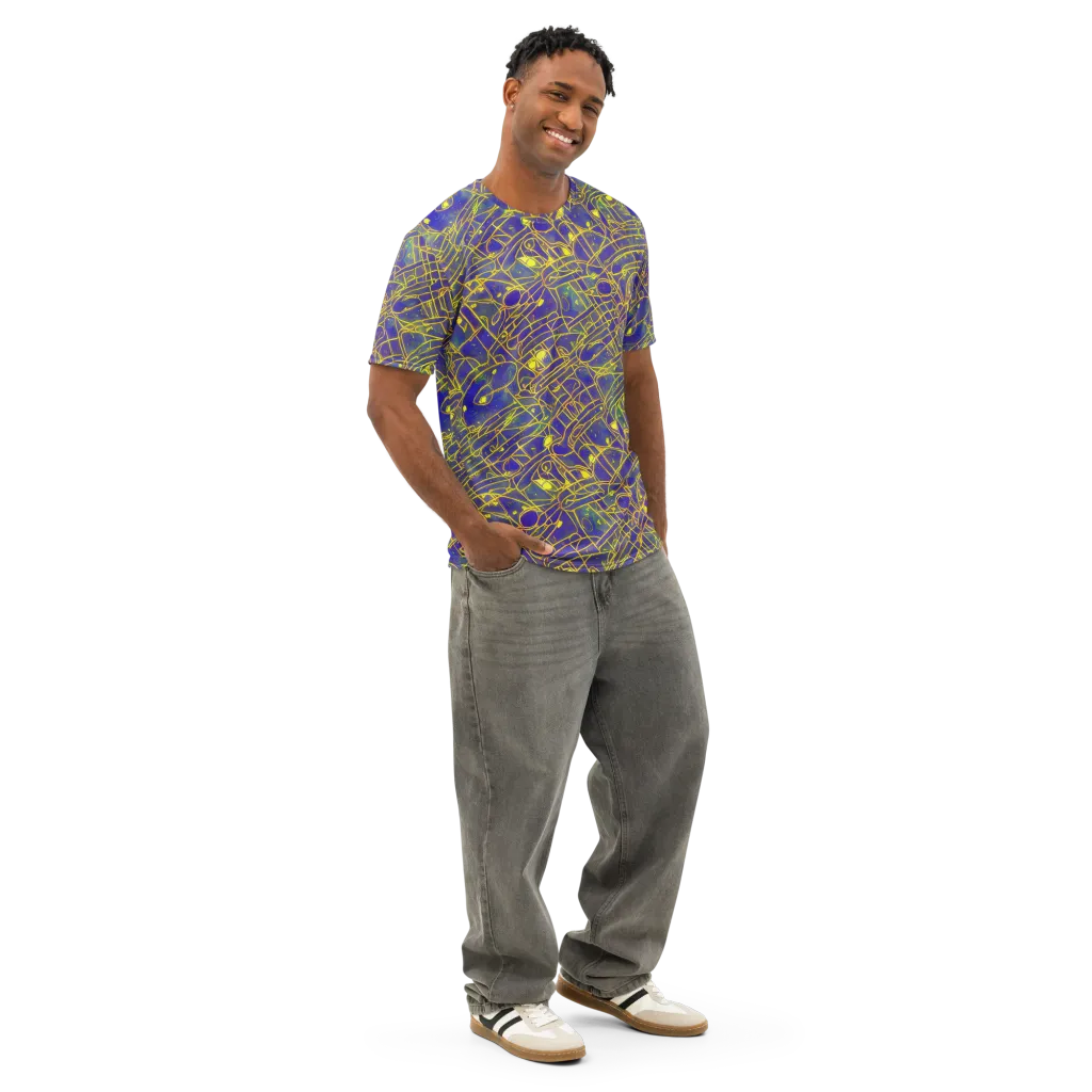 Golden Grid on Men's Cotton Crew Neck T-Shirt — Right Front