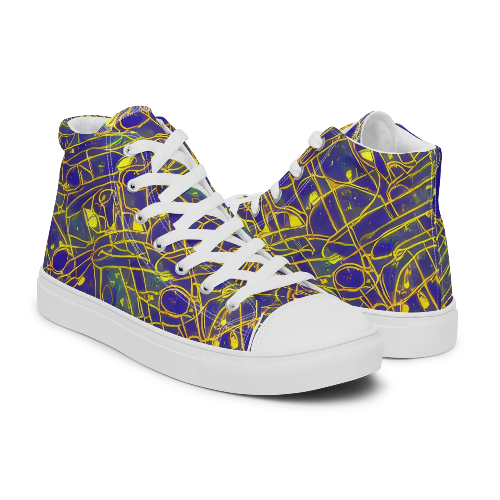 Golden Grid on Men's High Top Canvas Shoes — Right