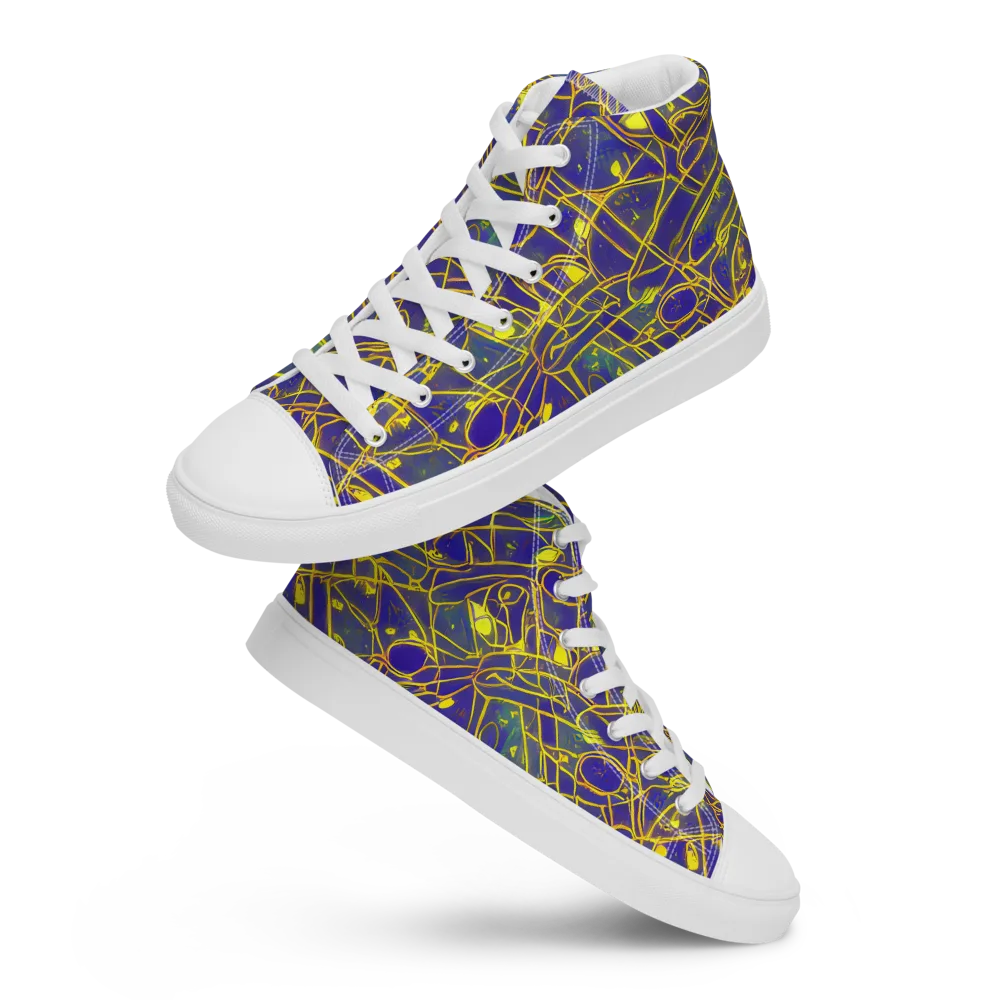 Golden Grid on Men's High Top Canvas Shoes — Front