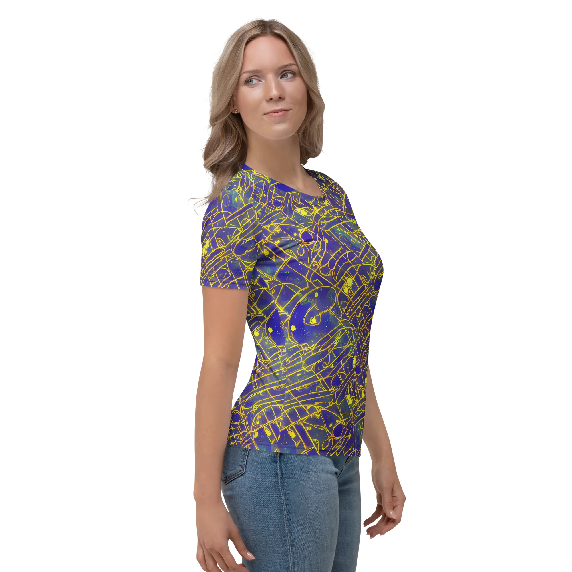 Golden Grid on Women's Crew Neck T-Shirt — Right