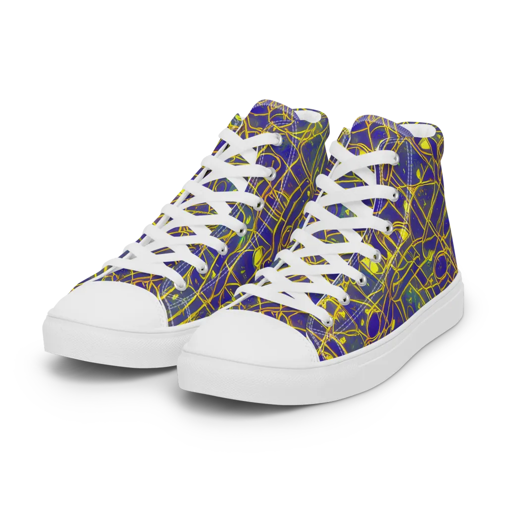 Golden Grid on Women's High Top Canvas Shoes — Left Front