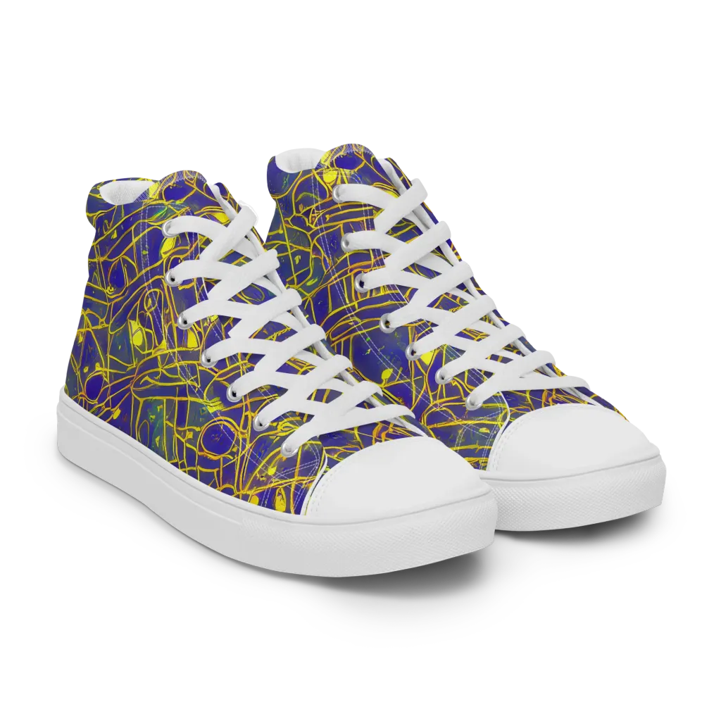 Golden Grid on Women's High Top Canvas Shoes — Right Front