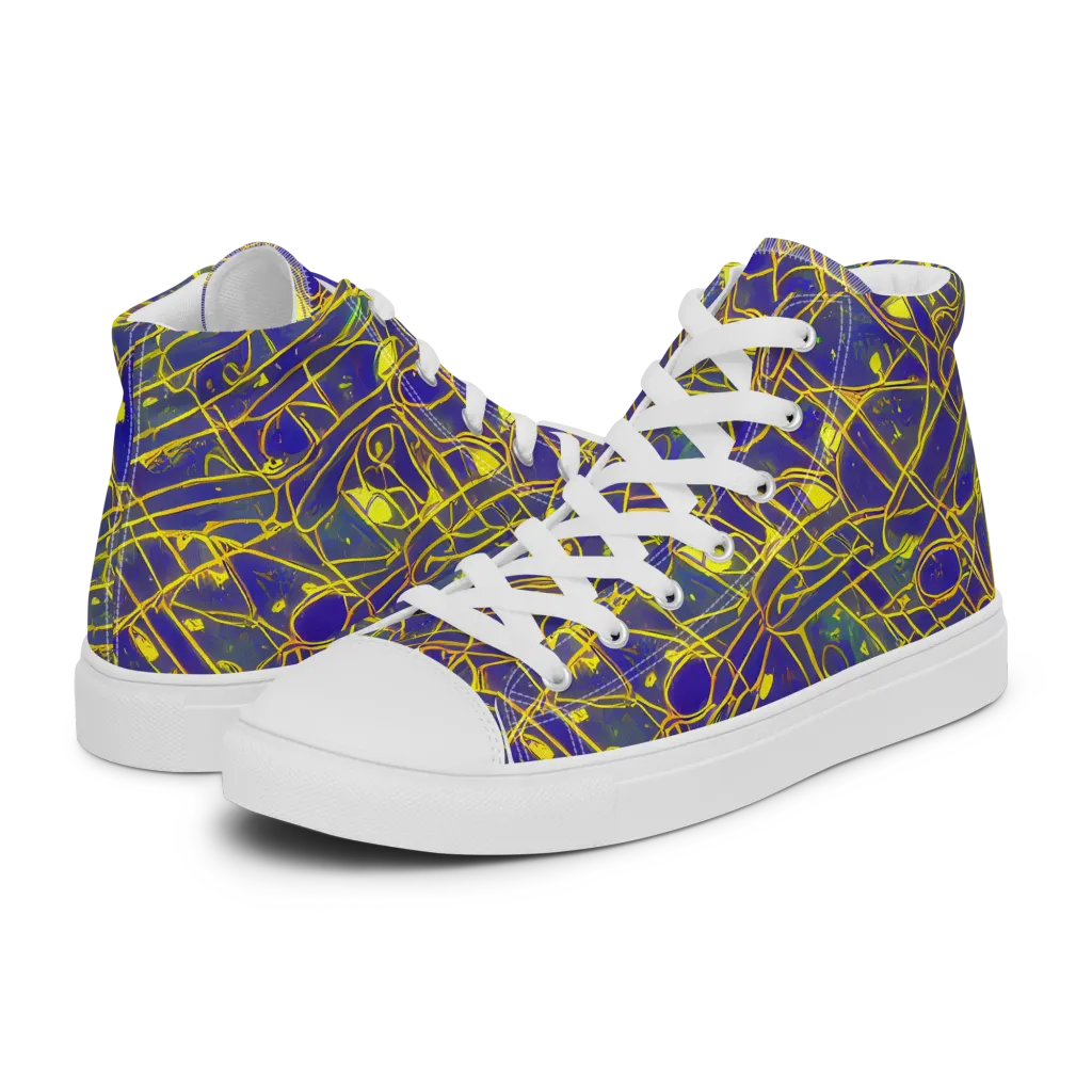 Golden Grid on Women's High Top Canvas Shoes — Left