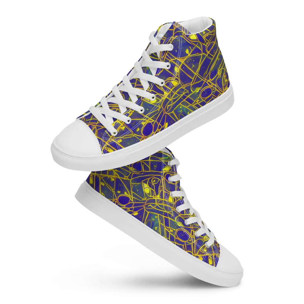 Golden Grid on Women's High Top Canvas Shoes — Front