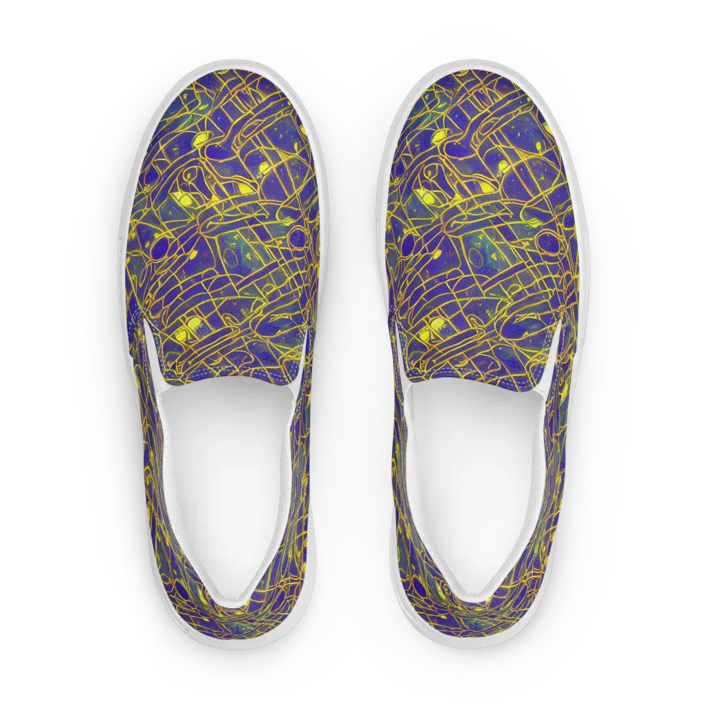 Golden Grid on Men's Slip-On Canvas Shoes — Front