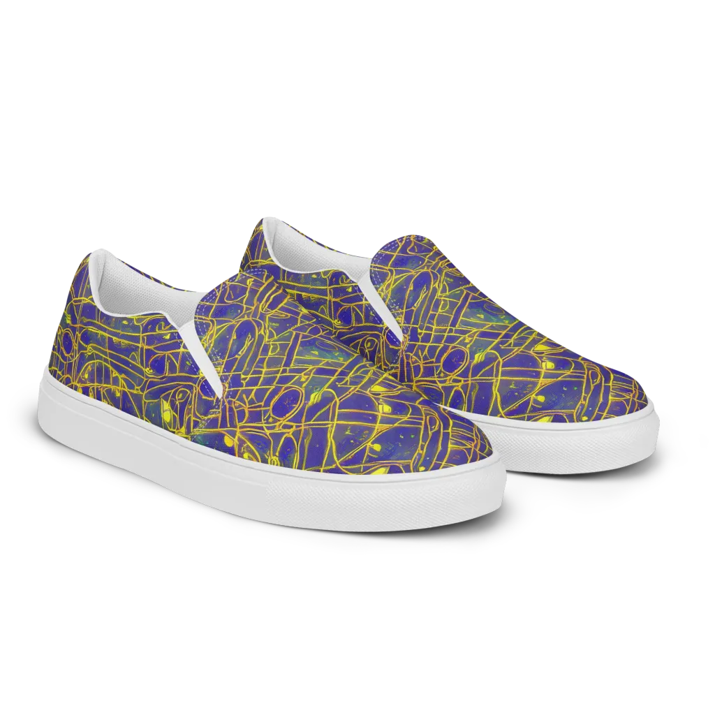 Golden Grid on Men's Slip-On Canvas Shoes — Right Front