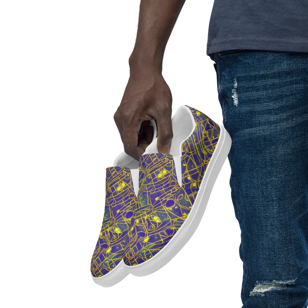 Golden Grid on Men's Slip-On Canvas Shoes — Left Front