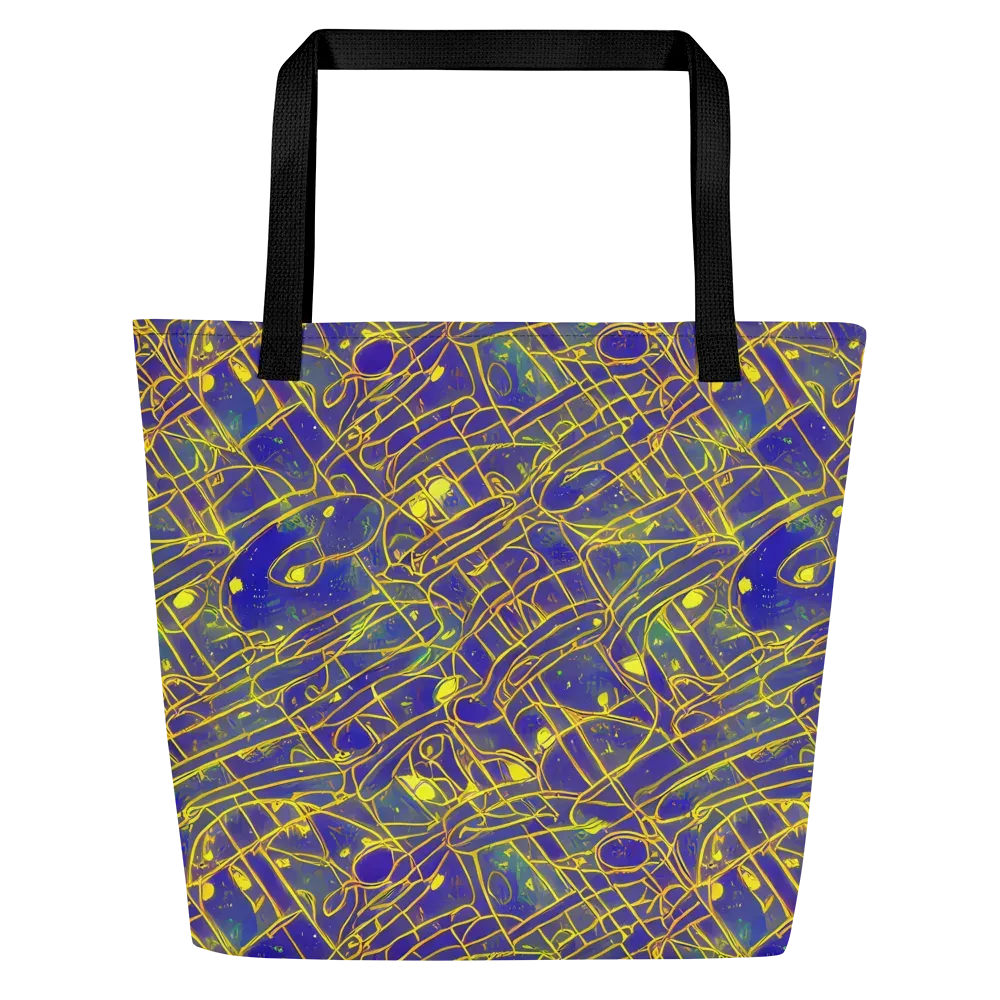 Golden Grid on Large Tote Bag W/ Pocket — Front