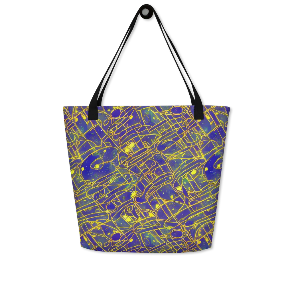 Golden Grid on Large Tote Bag W/ Pocket — Front