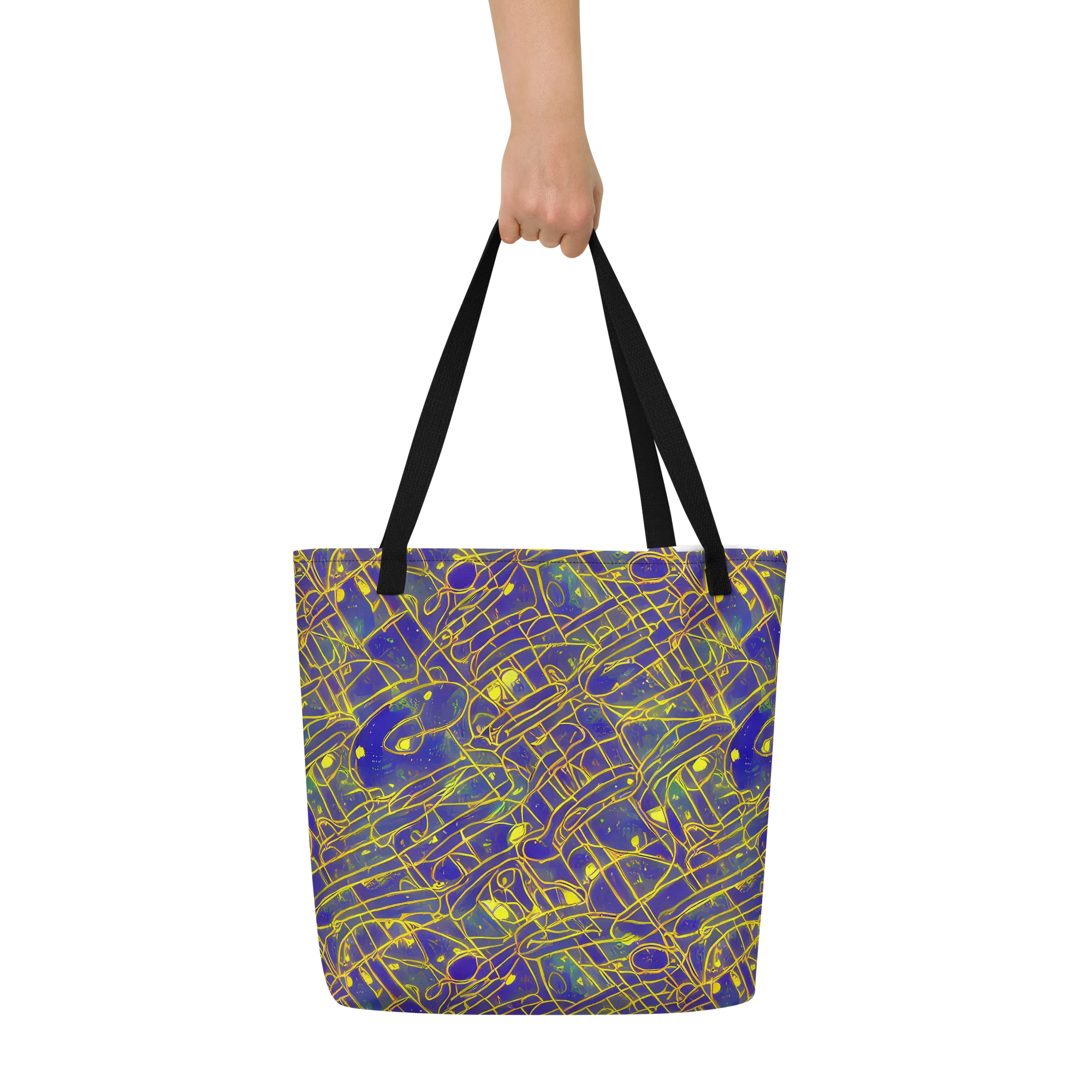 Golden Grid on Large Tote Bag W/ Pocket — Front