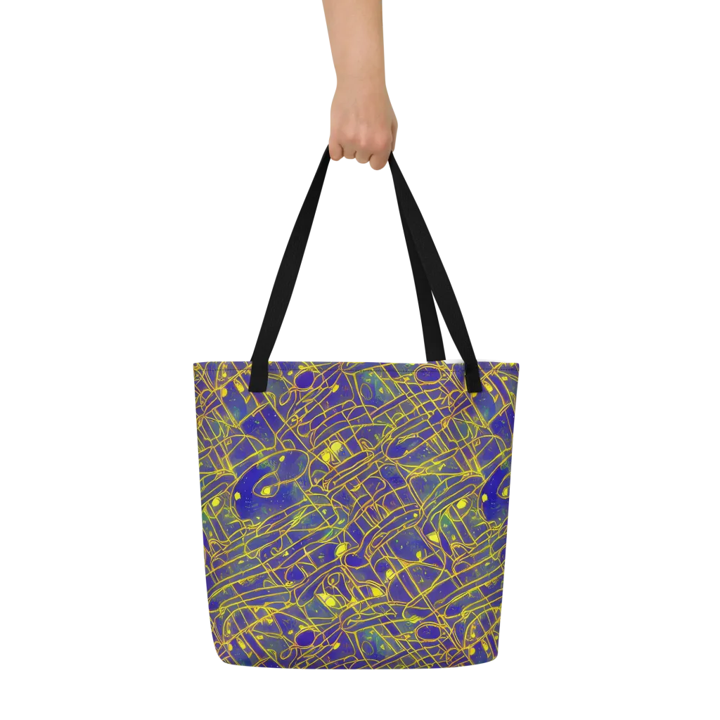 Golden Grid on Large Tote Bag W/ Pocket — Front