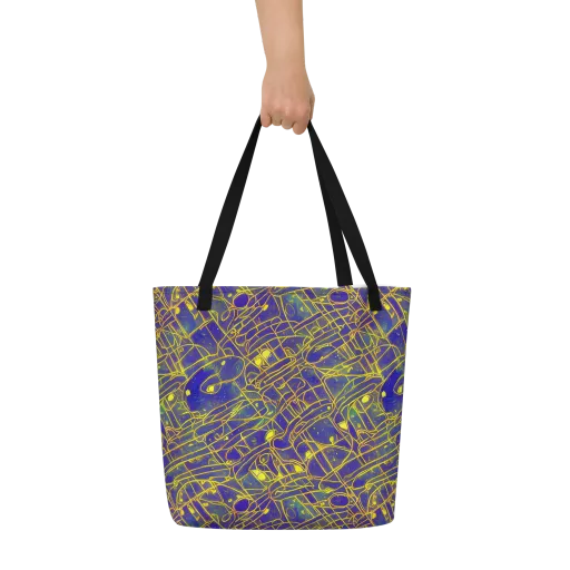 Golden Grid on a Large Tote Bag W/ Pocket