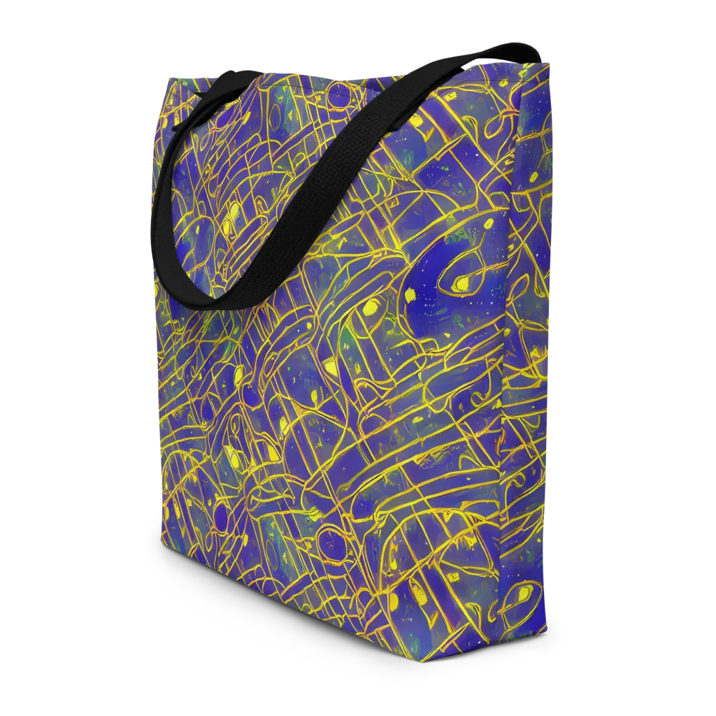 Golden Grid on Large Tote Bag W/ Pocket — Front