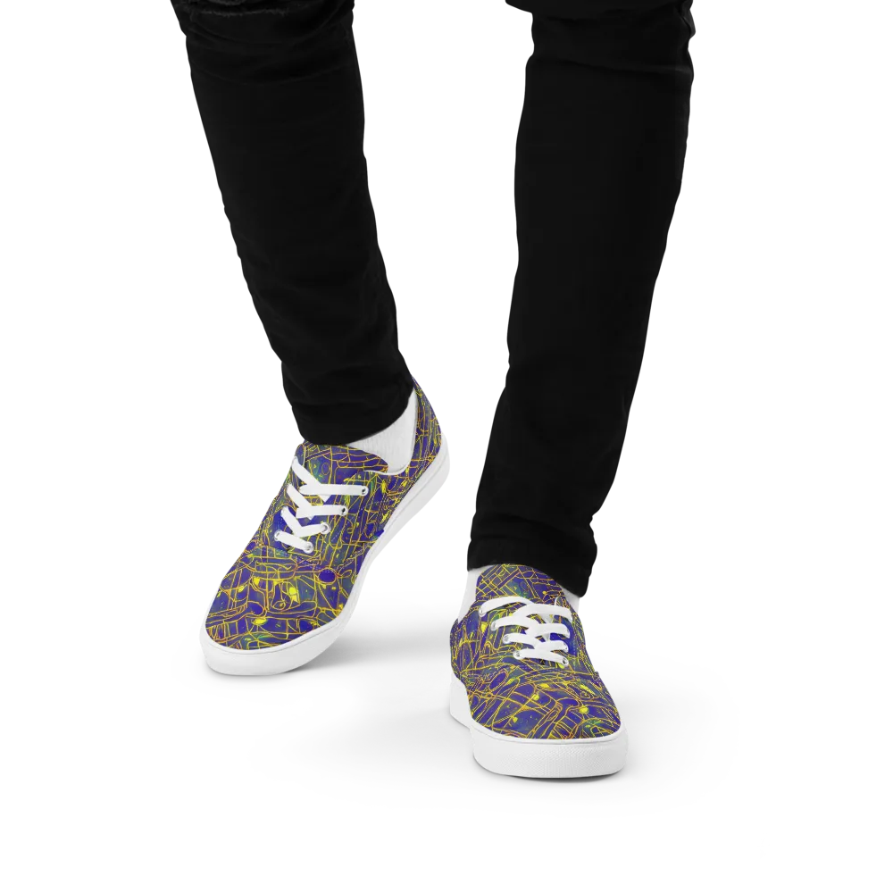 Golden Grid on Men's Lace-Up Canvas Shoes — Front
