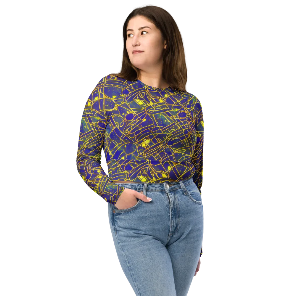 Golden Grid on Long Sleeve Crop Top — Front