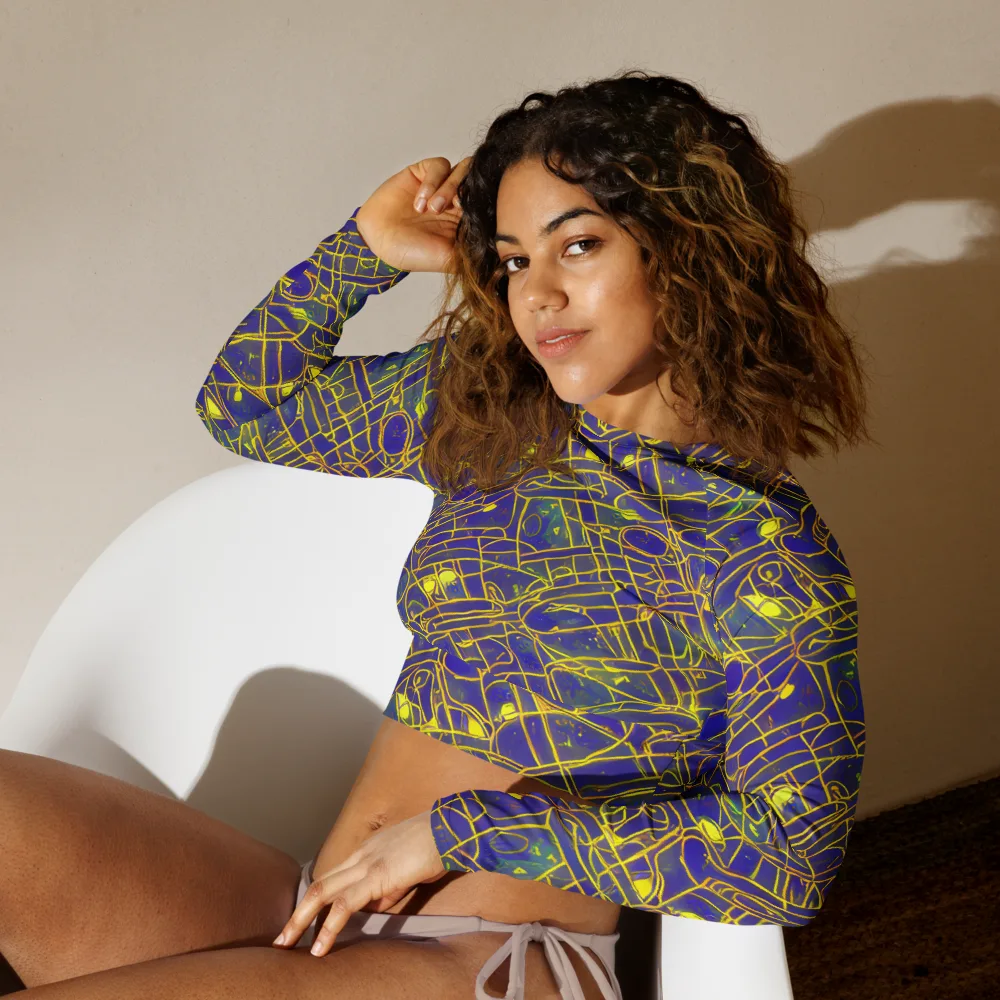 Golden Grid on Long Sleeve Crop Top — Left Front