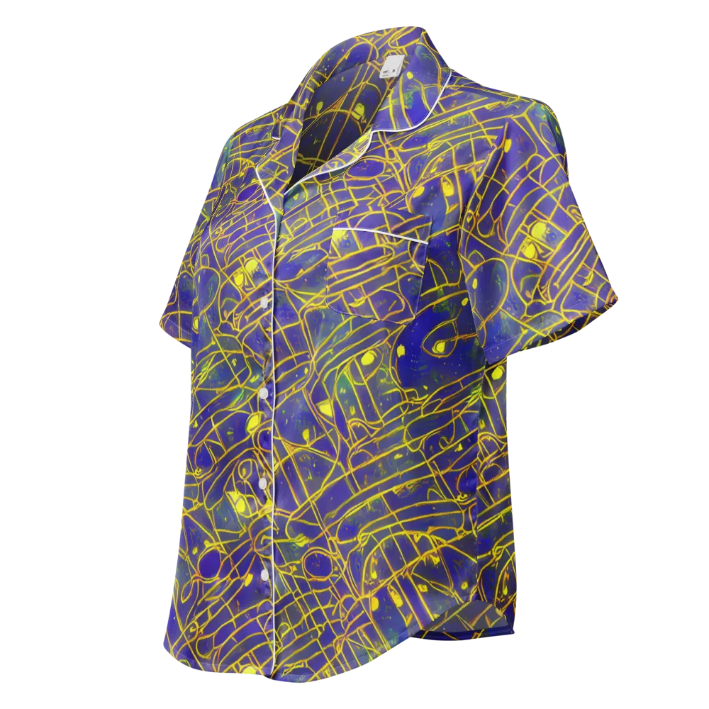 Golden Grid on Women's Short Sleeve Pajama Top — Left Front