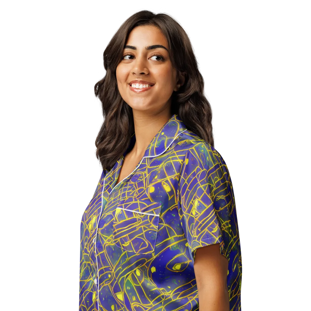 Golden Grid on Women's Short Sleeve Pajama Top — Left Front