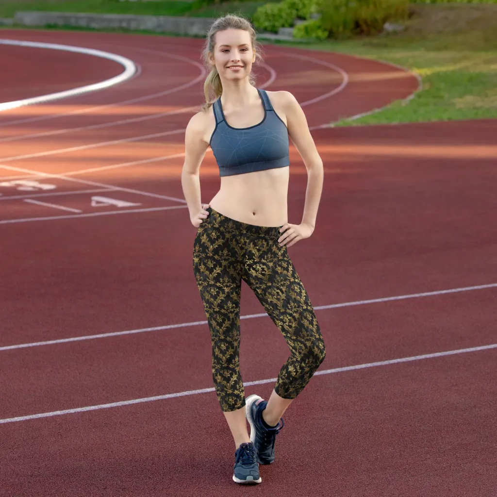 Gilded Damask on Capri Leggings — Front