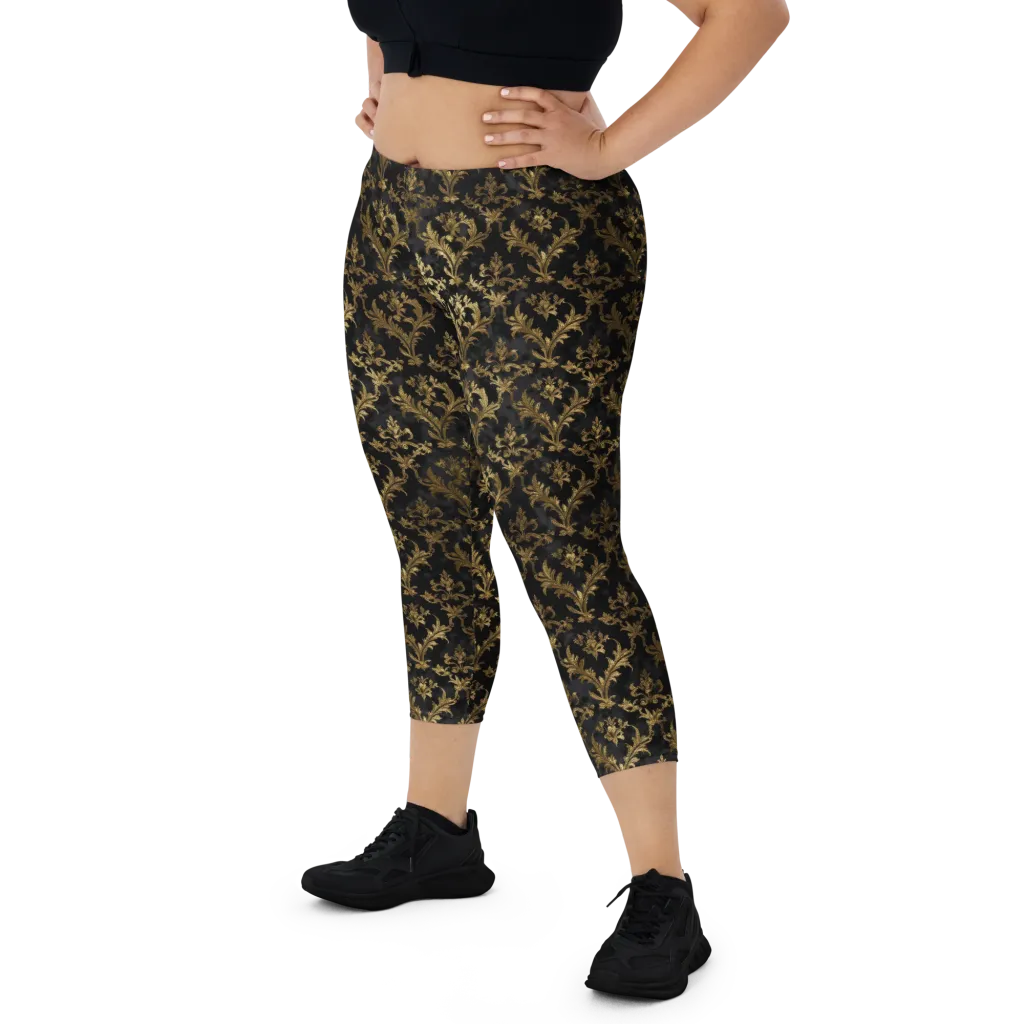 Gilded Damask on Capri Leggings — Front