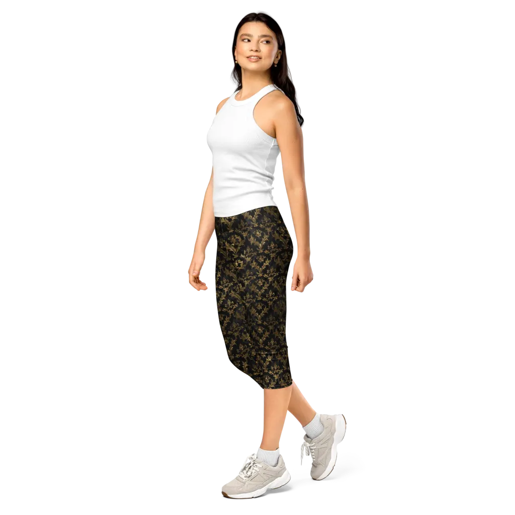 Gilded Damask on Capri Leggings — Left Front