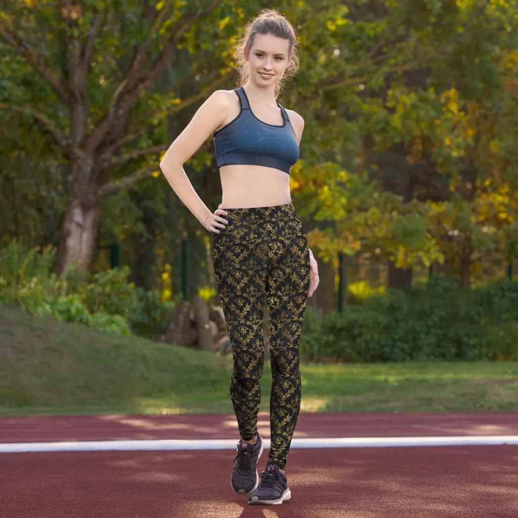 Gilded Damask on Yoga Leggings — Front