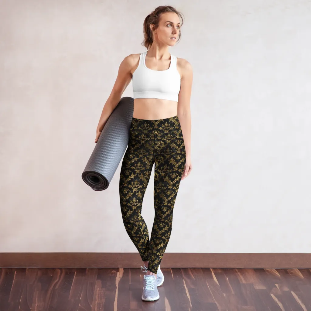Gilded Damask on Yoga Leggings — Front