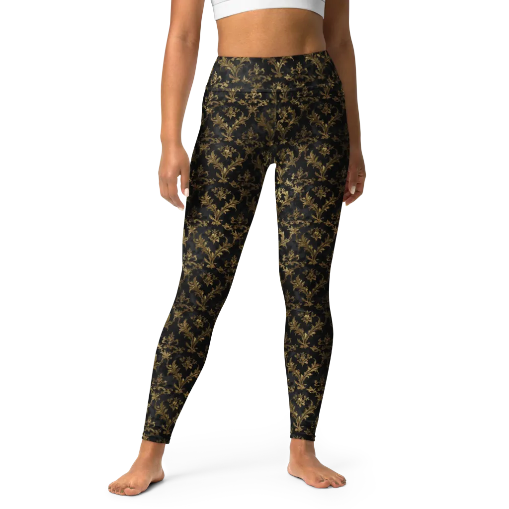 Gilded Damask on Yoga Leggings — Front