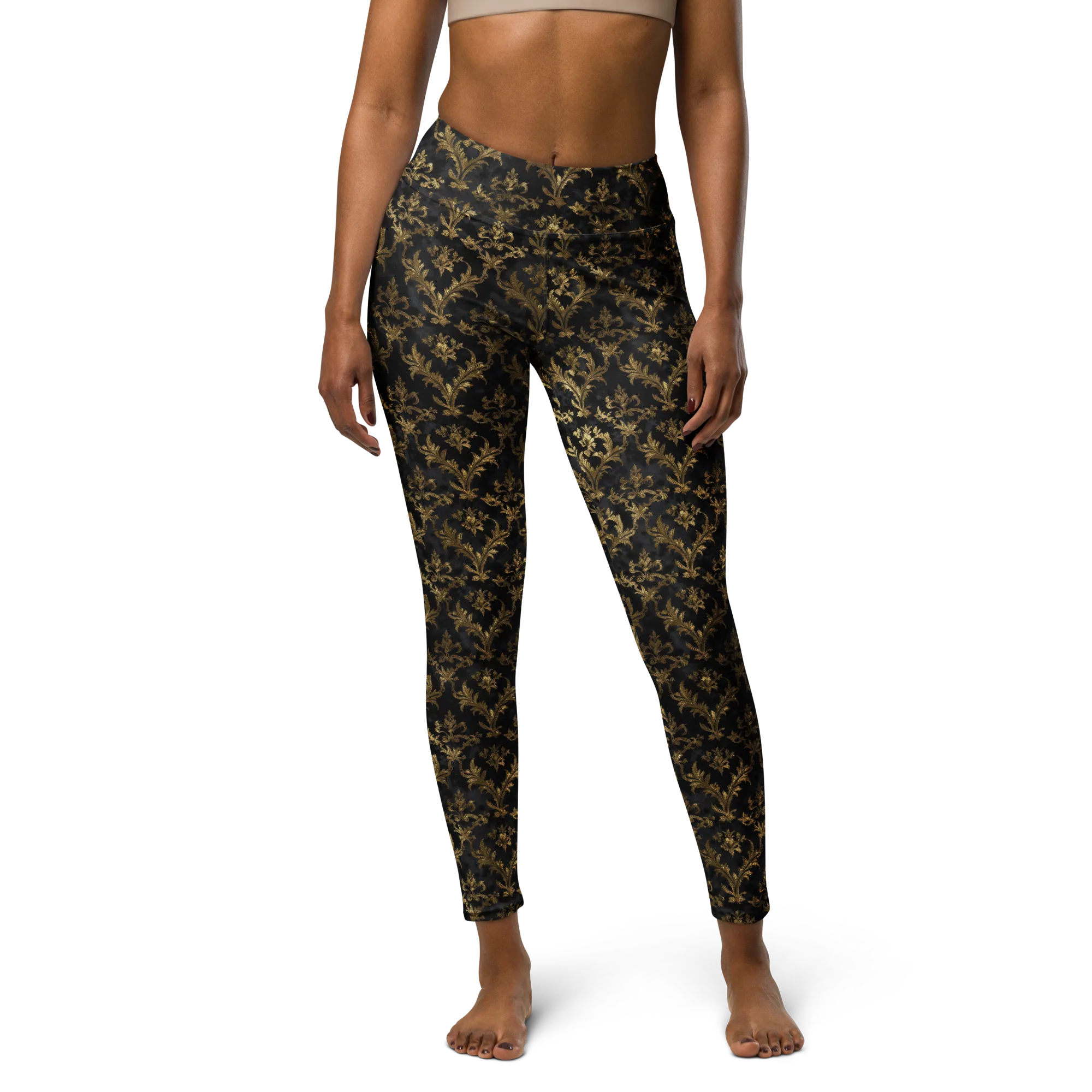Gilded Damask on Yoga Leggings — Front