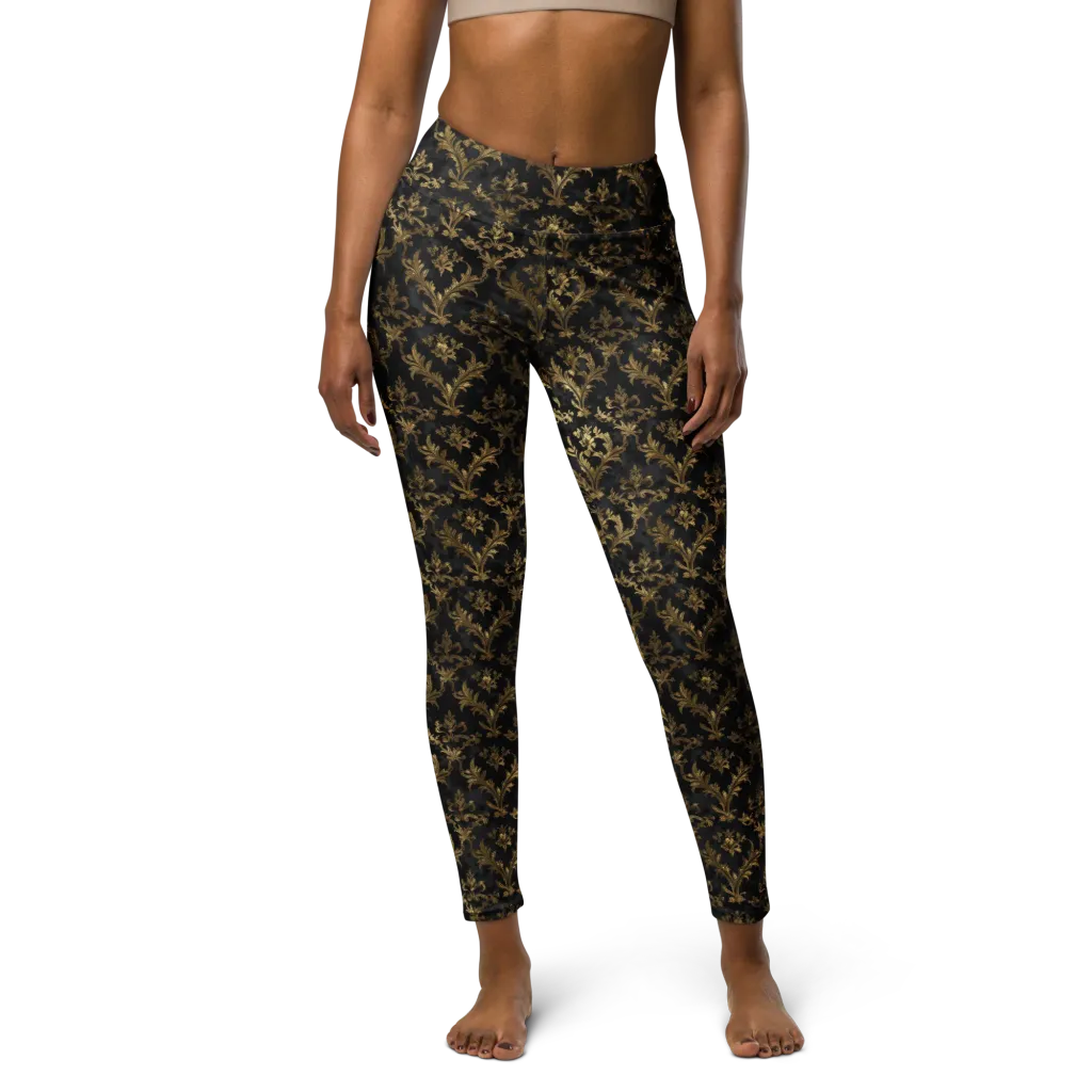 Gilded Damask on Yoga Leggings — Front