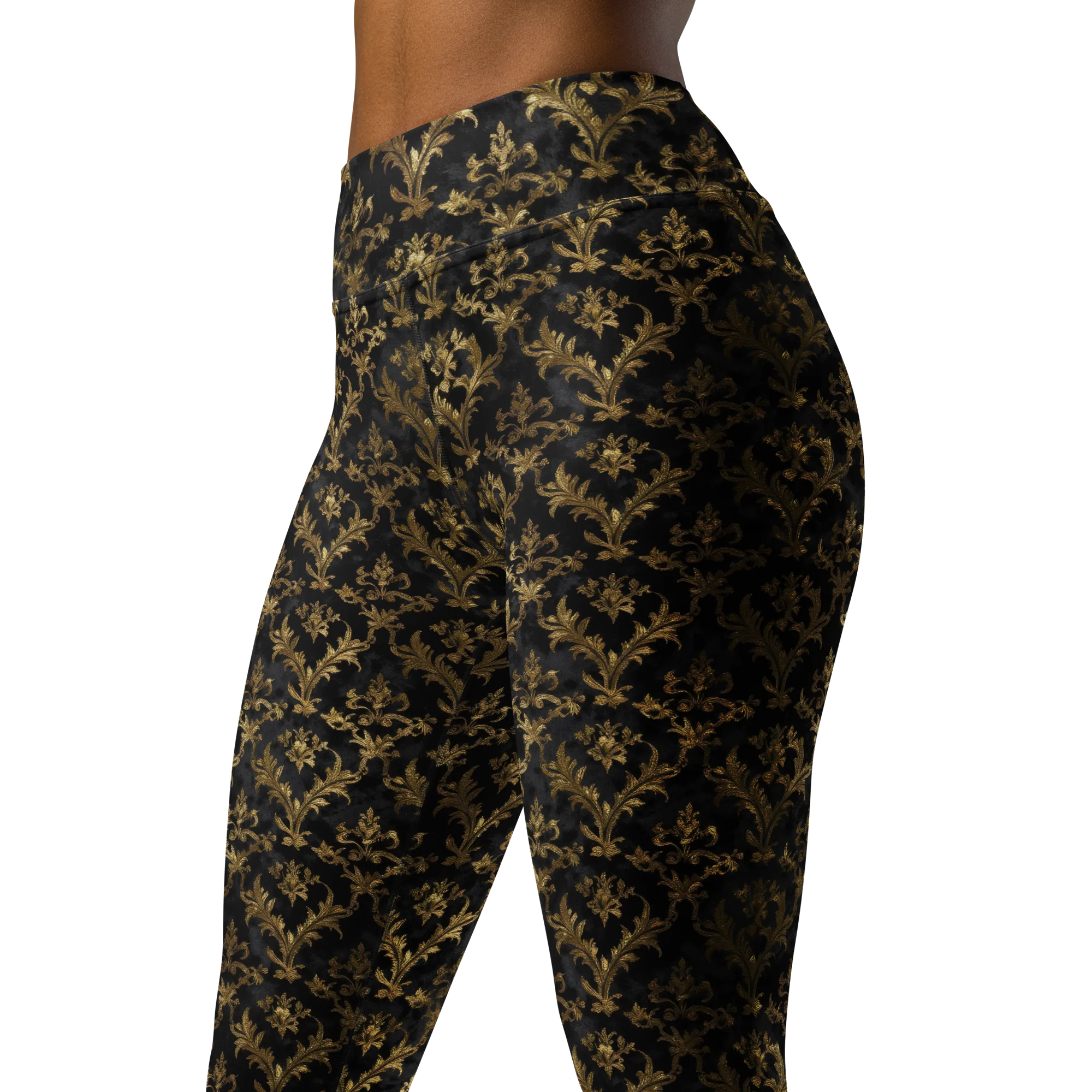 Gilded Damask on Yoga Leggings — Left Front