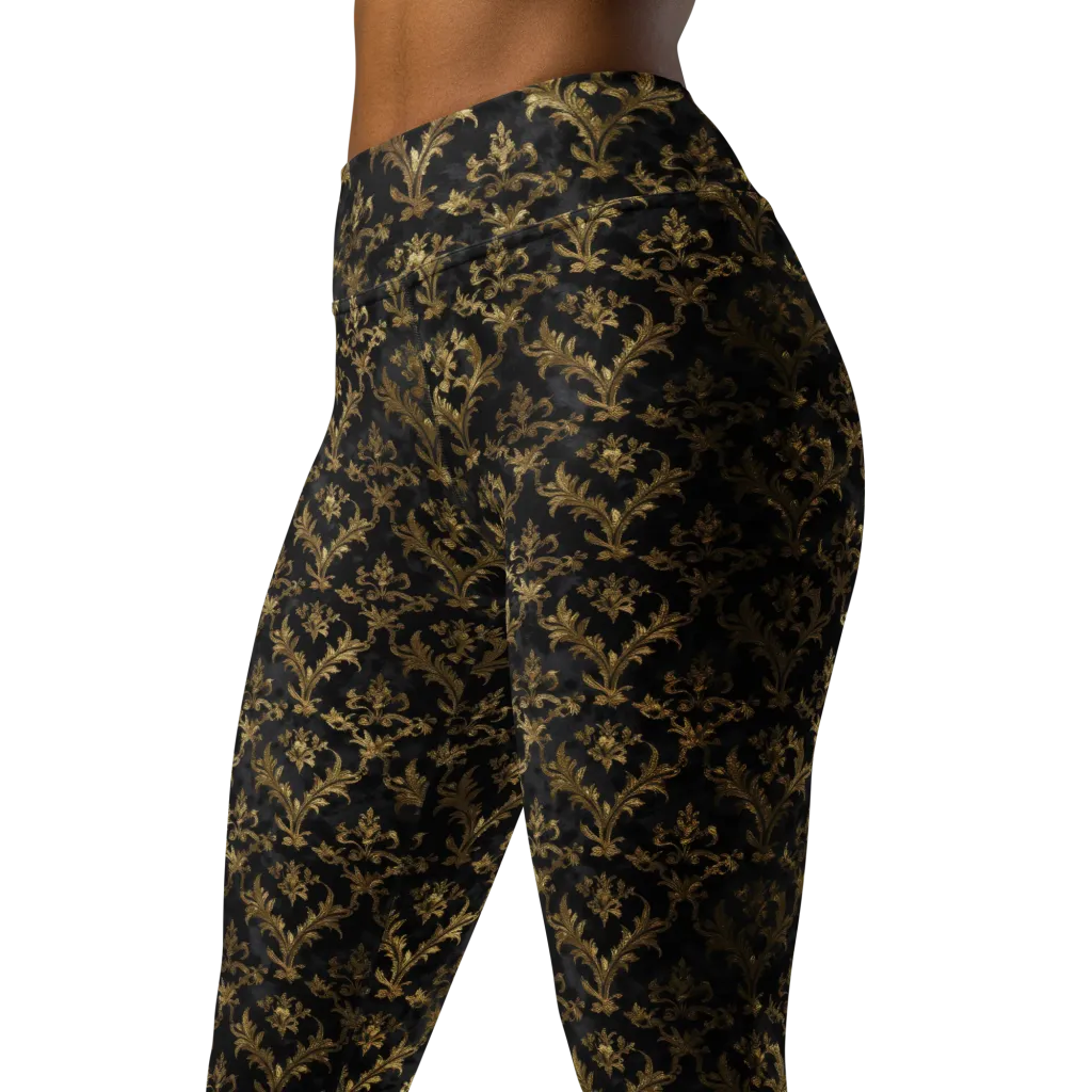Gilded Damask on Yoga Leggings — Left Front