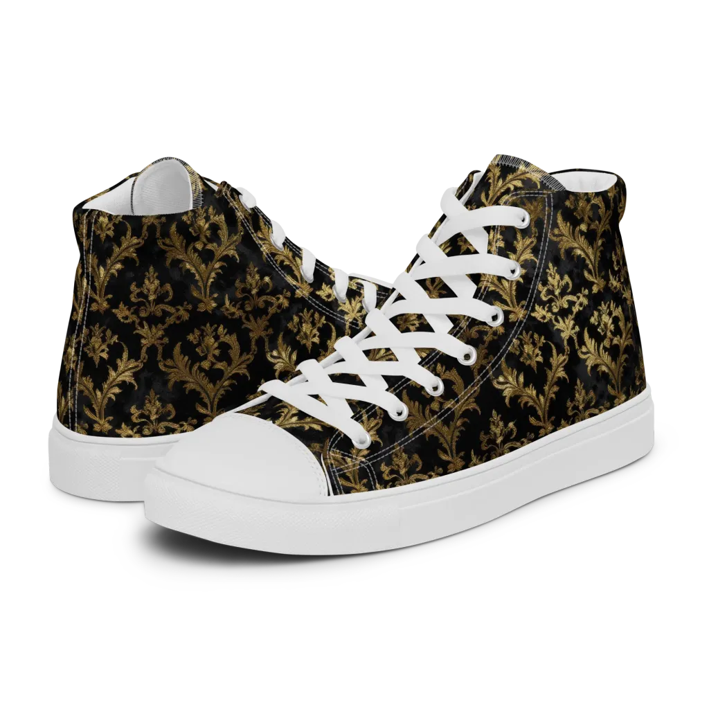 Gilded Damask on Men's High Top Canvas Shoes — Left