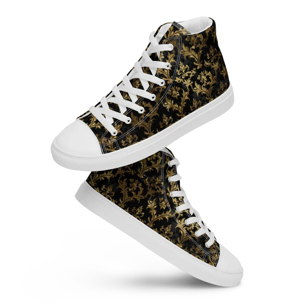Gilded Damask on Men's High Top Canvas Shoes — Front