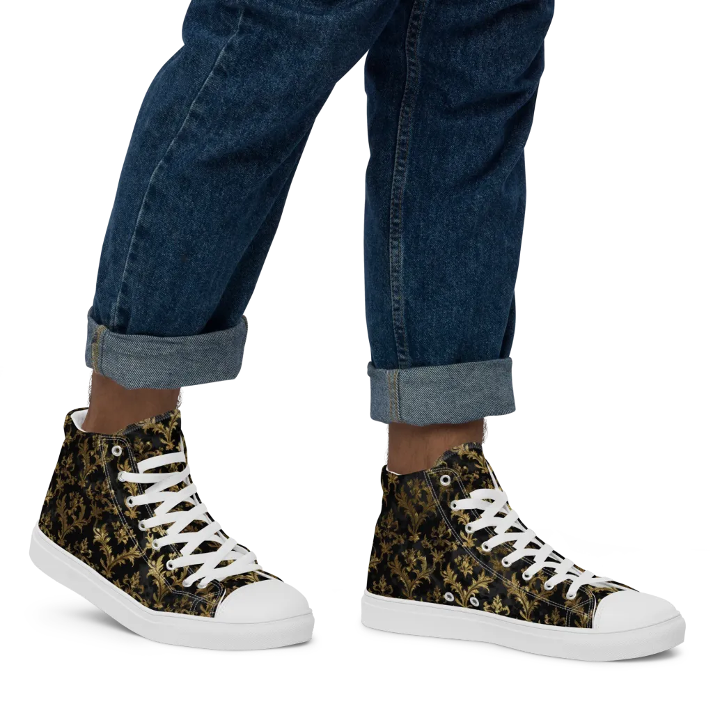 Gilded Damask on Men's High Top Canvas Shoes — Right